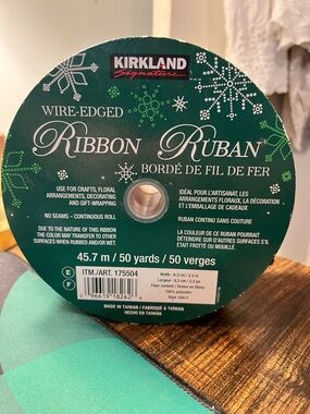 Kirkland Signature Double Sided Green/Red Wire-Edged Ribbon - 2.5” wide 50 Yards